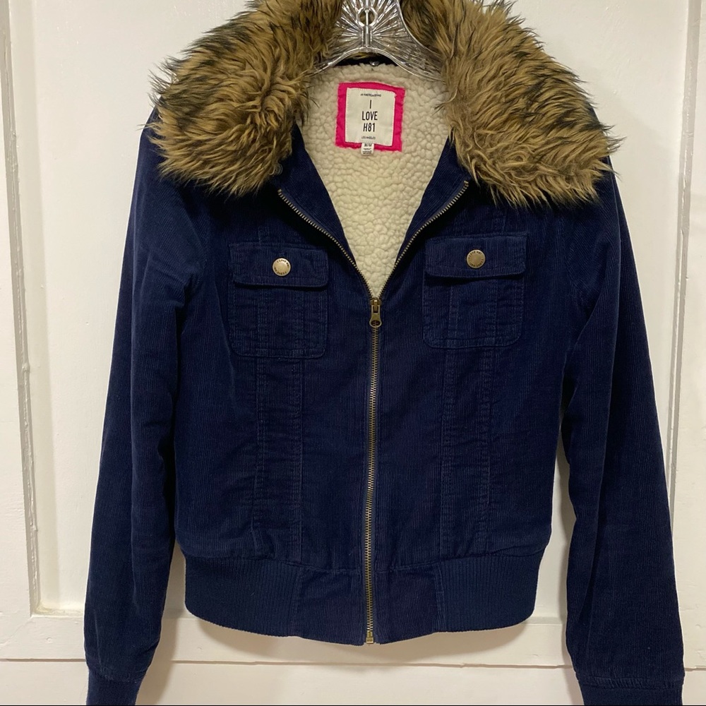 Navy Corduroy jacket with fur